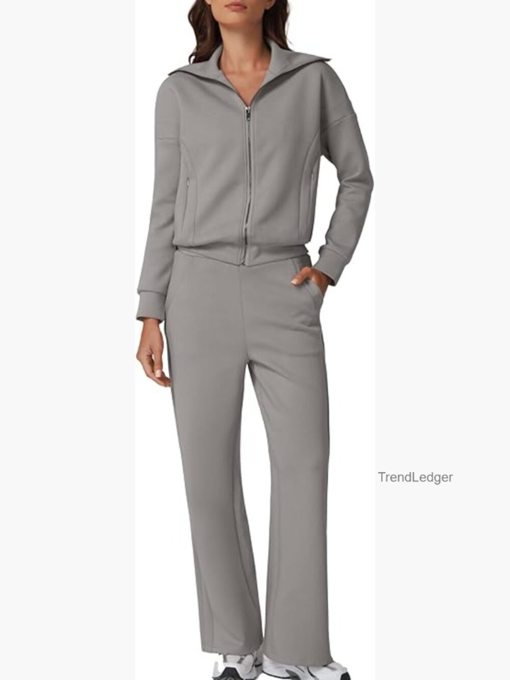 Women's 2 Piece Tracksuit Set Long Sleeve Zip Up Sweatshirt Wide Leg Pants - Picture 1 of 7